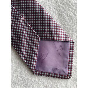 T.M. Lewin	Red White Blue Check Woven Jacquard Hand Made In England Silk Tie